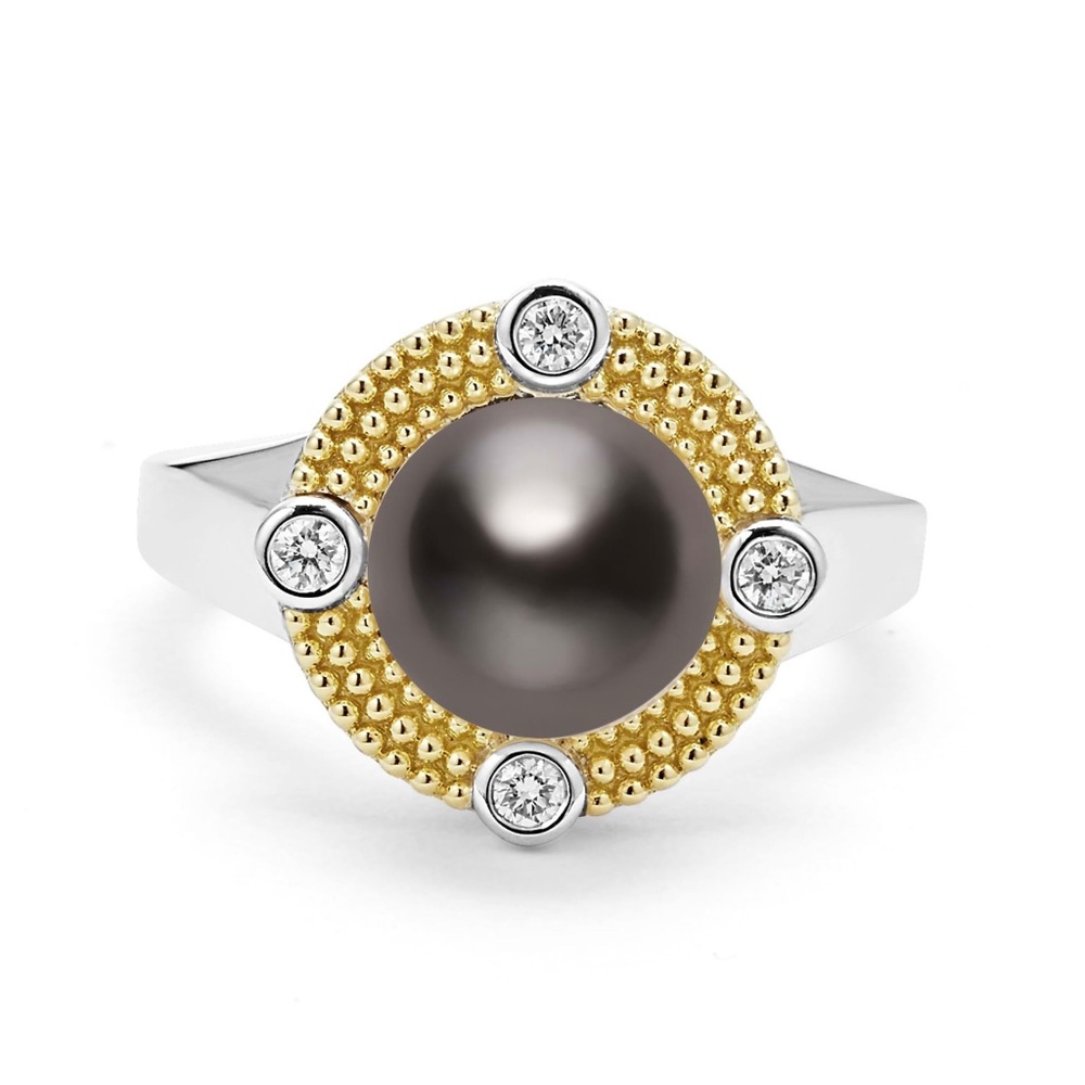 LAGOS Luna Tahitian Black Pearl Diamond Ring in Sterling Silver Size 7 $1,400 - Picture 2 of 4